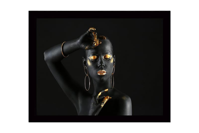 Innrammet lerretsbilde i tre - 41x56 cm - Svart og gulldekorert kropp med elegant positur, Svart / Gull