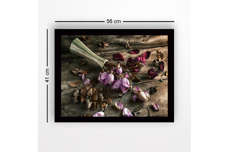 Innrammet lerretsbilde i tre - 41x56 cm - Tørkede roser i en vase på et trebord - Lilla / Brun / Grå - Interiør - Maleri & posters - Lerretsbilder