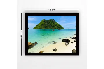 Innrammet lerretsbilde i tre - 41x56 cm - Tropisk strand med klart blått vann og frodige øyer - Turkis / Grønn / Beige - Interiør - Maleri & posters - Lerretsbilder