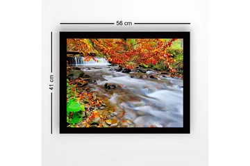Innrammet lerretsbilde i tre - 41x56 cm - Vakker bekk med høstfarger og rennende vann - Oransje / Grønn / Brun - Interiør - Maleri & posters - Lerretsbilder