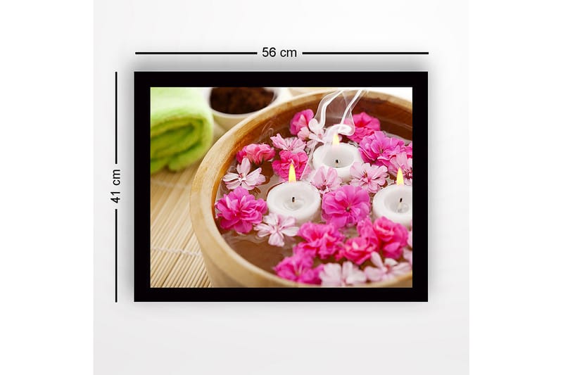 Innrammet lerretsbilde i tre - 41x56 cm - Vakker bolle med flytende blomster og lys - Rosa / Hvit / Brun - Interiør - Maleri & posters - Lerretsbilder