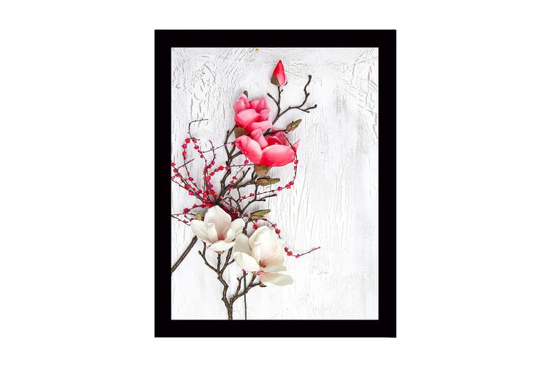 Innrammet lerretsbilde i tre - 41x56 cm - Vakker bukett med magnoliaer i rosa og hvitt, Rosa / Hvit