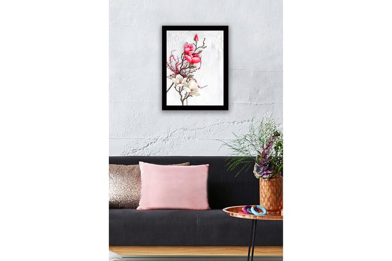 Innrammet lerretsbilde i tre - 41x56 cm - Vakker bukett med magnoliaer i rosa og hvitt - Rosa / Hvit - Interiør - Maleri & posters - Lerretsbilder