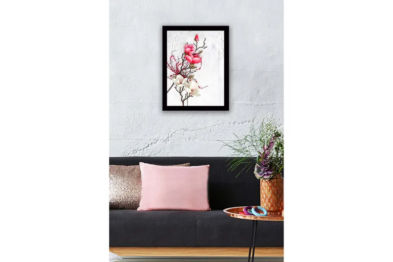 Innrammet lerretsbilde i tre - 41x56 cm - Vakker bukett med magnoliaer i rosa og hvitt - Rosa / Hvit - Interiør - Maleri & posters - Lerretsbilder