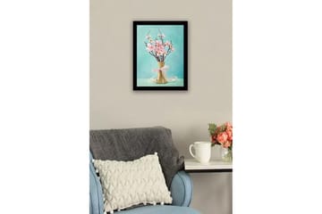 Innrammet lerretsbilde i tre - 41x56 cm - Vakker bukett med rosa blomster i en keramisk vase - Rosa / Grønn / Turkis - Interiør - Maleri & posters - Lerretsbilder