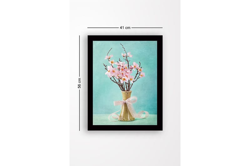 Innrammet lerretsbilde i tre - 41x56 cm - Vakker bukett med rosa blomster i en keramisk vase - Rosa / Grønn / Turkis - Interiør - Maleri & posters - Lerretsbilder