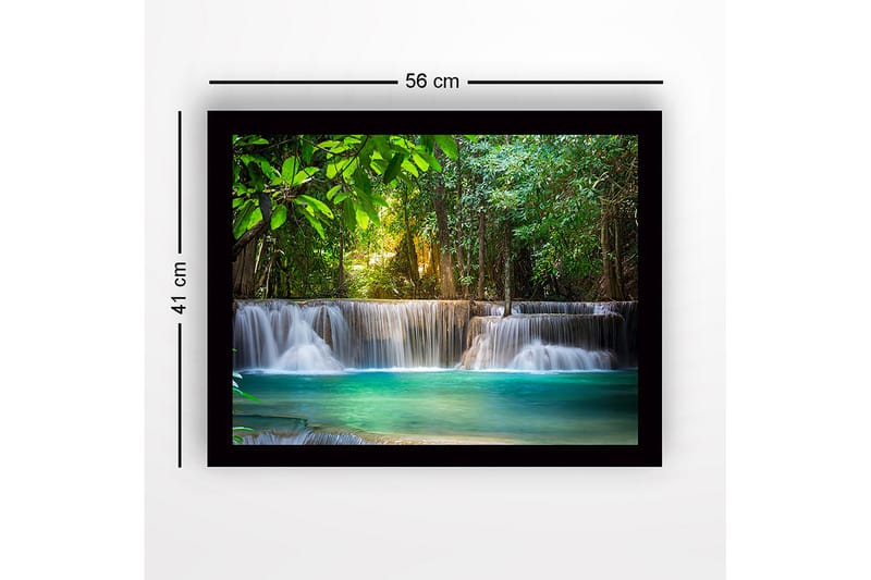 Innrammet lerretsbilde i tre - 41x56 cm - Vakker foss i et frodig skogsmiljø - Grønn / Turkis / Brun - Interiør - Maleri & posters - Lerretsbilder