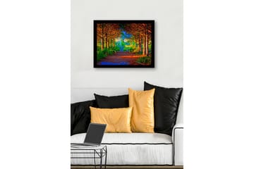 Innrammet lerretsbilde i tre - 41x56 cm - Vakker skogssti omgitt av trær i gyldne og grønne nyanser - Gull / Grønn / Brun - Interiør - Maleri & posters - Lerretsbilder