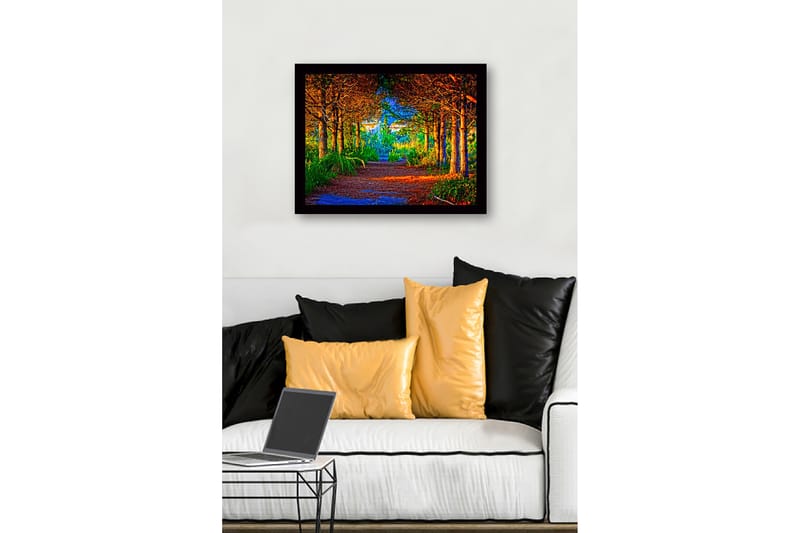 Innrammet lerretsbilde i tre - 41x56 cm - Vakker skogssti omgitt av trær i gyldne og grønne nyanser - Gull / Grønn / Brun - Interiør - Maleri & posters - Lerretsbilder