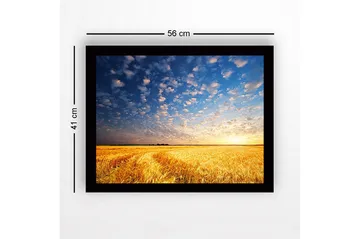 Innrammet lerretsbilde i tre - 41x56 cm - Vakker solnedgang over et gyllent hvetefelt - Gull / Blå / Hvit - Interiør - Maleri & posters - Lerretsbilder