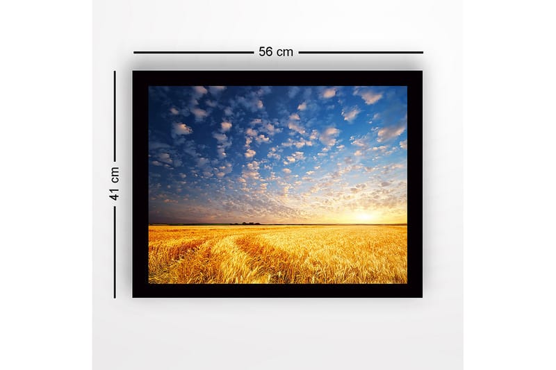 Innrammet lerretsbilde i tre - 41x56 cm - Vakker solnedgang over et gyllent hvetefelt - Gull / Blå / Hvit - Interiør - Maleri & posters - Lerretsbilder