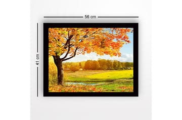 Innrammet lerretsbilde i tre - 41x56 cm - Vakkert høstlandskap med et stort tre og fargerike blader - Oransje / Gul / Grønn - Interiør - Maleri & posters - Lerretsbilder