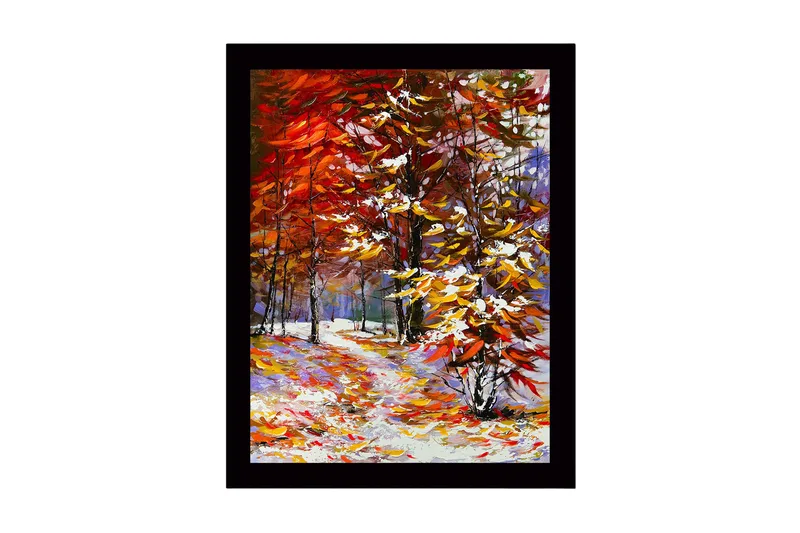 Innrammet lerretsbilde i tre - 41x56 cm - Vakkert høstlandskap med fargerike trær og en svingete sti, Rød / Oransje / Gul