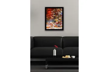 Innrammet lerretsbilde i tre - 41x56 cm - Vakkert høstlandskap med fargerike trær og en svingete sti - Rød / Oransje / Gul - Interiør - Maleri & posters - Lerretsbilder