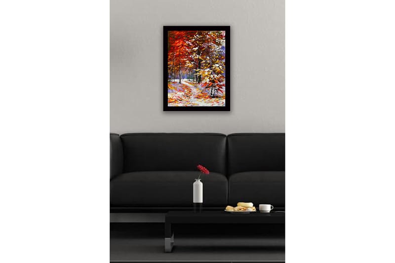 Innrammet lerretsbilde i tre - 41x56 cm - Vakkert høstlandskap med fargerike trær og en svingete sti - Rød / Oransje / Gul - Interiør - Maleri & posters - Lerretsbilder
