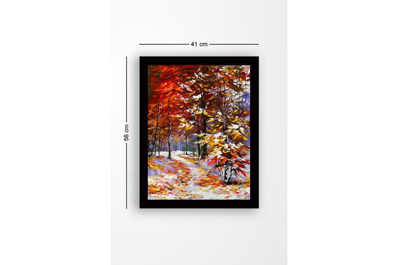 Innrammet lerretsbilde i tre - 41x56 cm - Vakkert høstlandskap med fargerike trær og en svingete sti - Rød / Oransje / Gul - Interiør - Maleri & posters - Lerretsbilder