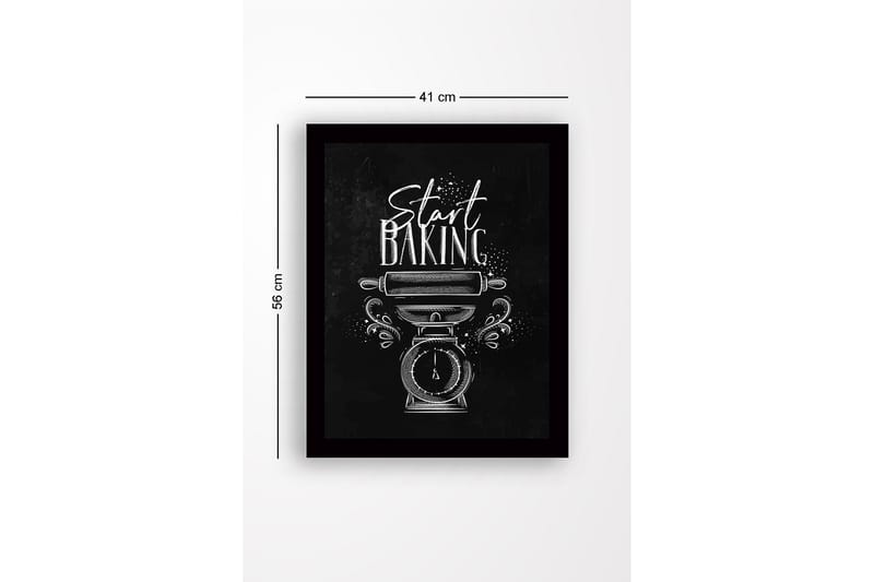 Innrammet lerretsbilde i tre - 41x56 cm - Vintage kjøkkenvekt med kjevle og teksten Start Baking - Svart / Hvit - Interiør - Maleri & posters - Lerretsbilder