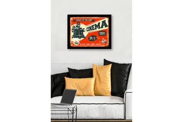 Innrammet lerretsbilde i tre - 41x56 cm - Vintage plakat for kino med filmprojektor - Rød / Svart / Beige - Interiør - Maleri & posters - Lerretsbilder