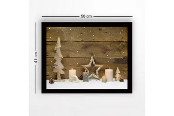 Innrammet lerretsbilde i tre - 41x56 cm - Vinterlandskap med dekorasjoner av trær og lys - Hvit / Beige / Brun - Interiør - Maleri & posters - Lerretsbilder