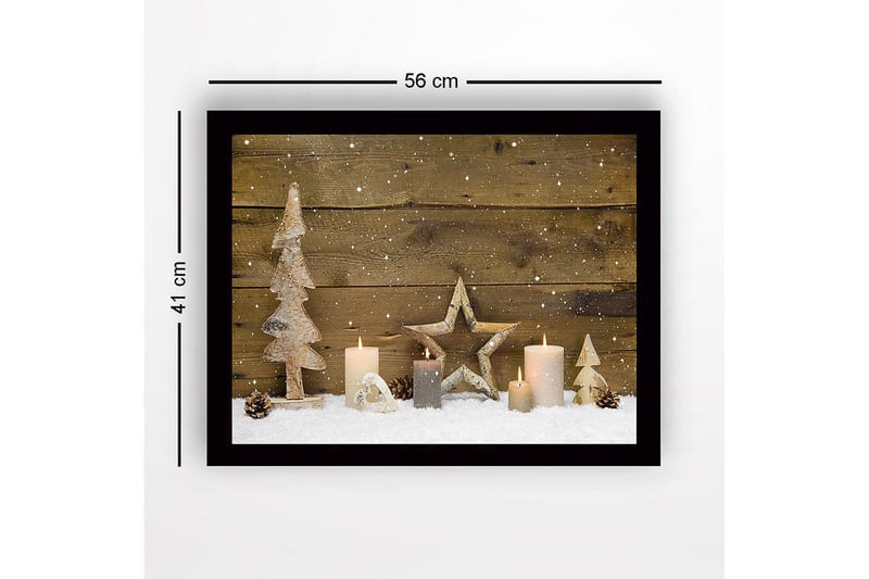 Innrammet lerretsbilde i tre - 41x56 cm - Vinterlandskap med dekorasjoner av trær og lys - Hvit / Beige / Brun - Interiør - Maleri & posters - Lerretsbilder