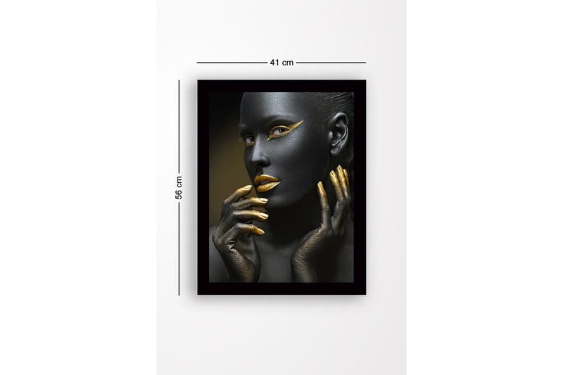 Innrammet lerretsbilde i tre - 41x56 cm - Portrett av en kvinne med svart kroppsmaling og gulldetaljer - Svart / Gull - Interiør - Maleri & posters - Lerretsbilder