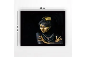 Innrammet lerretsbilde i tre - 41x56 cm - Portrett av en kvinne med gullsminke og detaljerte mønstre - Gull / Svart - Interiør - Maleri & posters - Lerretsbilder