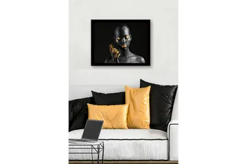 Innrammet lerretsbilde i tre - 41x56 cm - Portrett av en kvinne med svart hud og gulldetaljer som holder en ananas - Svart / Gull - Interiør - Maleri & posters - Lerretsbilder