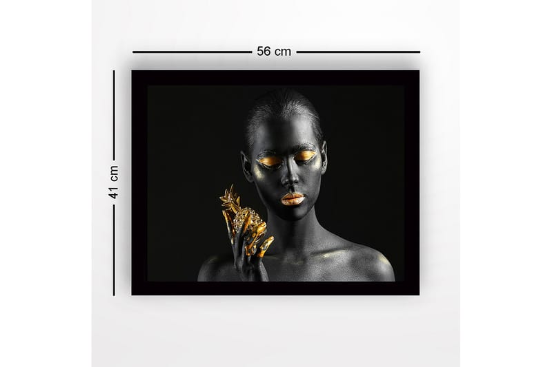 Innrammet lerretsbilde i tre - 41x56 cm - Portrett av en kvinne med svart hud og gulldetaljer som holder en ananas - Svart / Gull - Interiør - Maleri & posters - Lerretsbilder