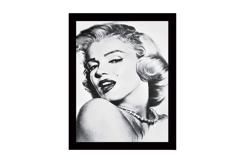 Innrammet lerretsbilde i tre - 41x56 cm - Portrett av en glamorøs kvinne med et forførende utseende, Svart / Hvit / Grå