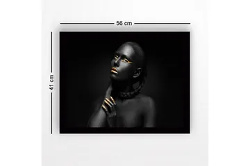 Innrammet lerretsbilde i tre - 41x56 cm - Portrett av en kvinne med svart hud og gylne detaljer - Svart / Gull - Interiør - Maleri & posters - Lerretsbilder