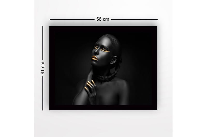 Innrammet lerretsbilde i tre - 41x56 cm - Portrett av en kvinne med svart hud og gylne detaljer - Svart / Gull - Interiør - Maleri & posters - Lerretsbilder