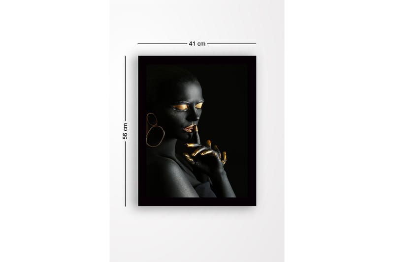 Innrammet lerretsbilde i tre - 41x56 cm - Portrett av en kvinne med svart kroppsmaling og gulldetaljer - Svart / Gull - Interiør - Maleri & posters - Lerretsbilder