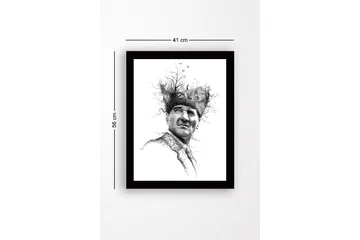 Innrammet lerretsbilde i tre - 41x56 cm - Portrett av en mann med et kreativt og naturinspirert hodeplagg - Svart / Hvit - Interiør - Maleri & posters - Lerretsbilder