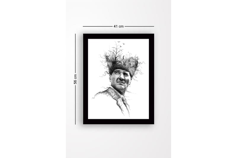 Innrammet lerretsbilde i tre - 41x56 cm - Portrett av en mann med et kreativt og naturinspirert hodeplagg - Svart / Hvit - Interiør - Maleri & posters - Lerretsbilder