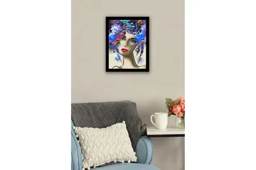 Innrammet lerretsbilde i tre - 41x56 cm - Portrett av en kvinne med fargerik frisyre og sterke ansiktstrekk - Blå / Rød / Lilla - Interiør - Maleri & posters - Lerretsbilder