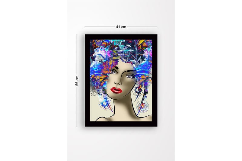 Innrammet lerretsbilde i tre - 41x56 cm - Portrett av en kvinne med fargerik frisyre og sterke ansiktstrekk - Blå / Rød / Lilla - Interiør - Maleri & posters - Lerretsbilder