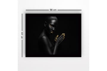 Innrammet lerretsbilde i tre - 41x56 cm - Portrett av en kvinne med svart hud og gylne detaljer - Svart / Gull - Interiør - Maleri & posters - Lerretsbilder