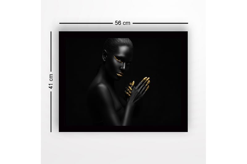 Innrammet lerretsbilde i tre - 41x56 cm - Portrett av en kvinne med svart hud og gylne detaljer - Svart / Gull - Interiør - Maleri & posters - Lerretsbilder