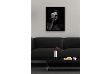 Innrammet lerretsbilde i tre - 41x56 cm - Portrett av en kvinne med en hånd som dekker halve ansiktet - Svart / Gull - Interiør - Maleri & posters - Lerretsbilder