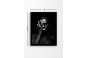 Innrammet lerretsbilde i tre - 41x56 cm - Portrett av en kvinne med en hånd som dekker halve ansiktet - Svart / Gull - Interiør - Maleri & posters - Lerretsbilder