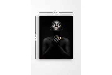 Innrammet lerretsbilde i tre - 41x56 cm - Portrett av en kvinne med svart hud og gylne detaljer - Svart / Gull - Interiør - Maleri & posters - Lerretsbilder