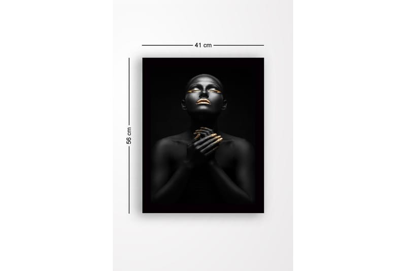 Innrammet lerretsbilde i tre - 41x56 cm - Portrett av en kvinne med svart hud og gylne detaljer - Svart / Gull - Interiør - Maleri & posters - Lerretsbilder