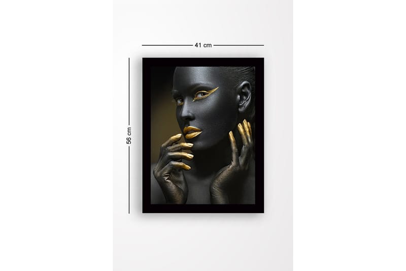 Innrammet lerretsbilde i tre - 41x56 cm - Portrett av en kvinne med svart kroppsmaling og gulldetaljer - Svart / Gull - Interiør - Maleri & posters - Lerretsbilder