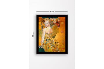 Innrammet lerretsbilde i tre - 41x56 cm - Portrett av en kvinne med gyllen kjole og detaljerte mønstre - Gull / Beige / Grønn - Interiør - Maleri & posters - Lerretsbilder