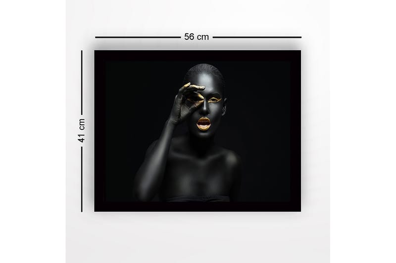 Innrammet lerretsbilde i tre - 41x56 cm - Portrett av en kvinne med svart kroppsmaling og gulldetaljer - Svart / Gull - Interiør - Maleri & posters - Lerretsbilder