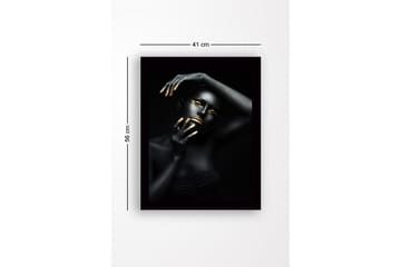 Innrammet lerretsbilde i tre - 41x56 cm - Portrett av en kvinne med svart kroppsmaling og gulldetaljer - Svart / Gull - Interiør - Maleri & posters - Lerretsbilder