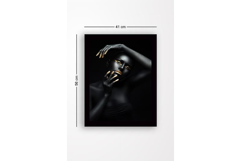 Innrammet lerretsbilde i tre - 41x56 cm - Portrett av en kvinne med svart kroppsmaling og gulldetaljer - Svart / Gull - Interiør - Maleri & posters - Lerretsbilder