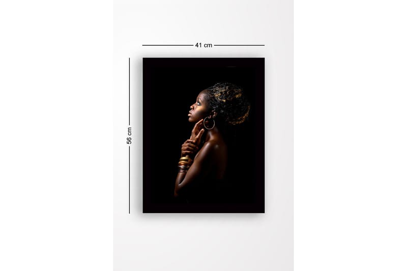 Innrammet lerretsbilde i tre - 41x56 cm - Portrett av en kvinne i profil med elegant holdning og smykker - Mørk brun / Gull / Svart - Interiør - Maleri & posters - Lerretsbilder