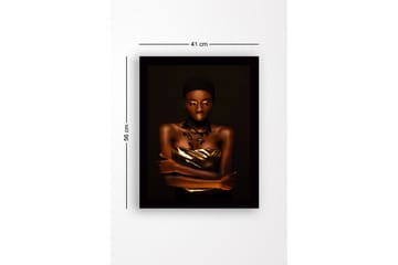 Innrammet lerretsbilde i tre - 41x56 cm - Portrett av en kvinne med gulldetaljer og en elegant positur - Gull / Mørk brun / Svart - Interiør - Maleri & posters - Lerretsbilder