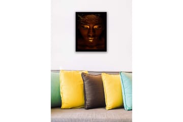 Innrammet lerretsbilde i tre - 41x56 cm - Portrett av en kvinne med gylne detaljer og et mystisk uttrykk - Mørk brun / Gull - Interiør - Maleri & posters - Lerretsbilder